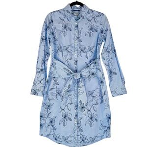 UNTUCKit Shirt Dress Women's 2 Lily Blue Floral Belted Long Sleeve